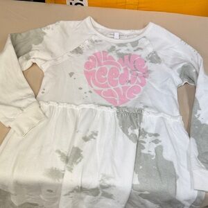 Grayson/Threads Children's White Tie-Dye Heart Graphic Long-Sleeve Dress 14-16